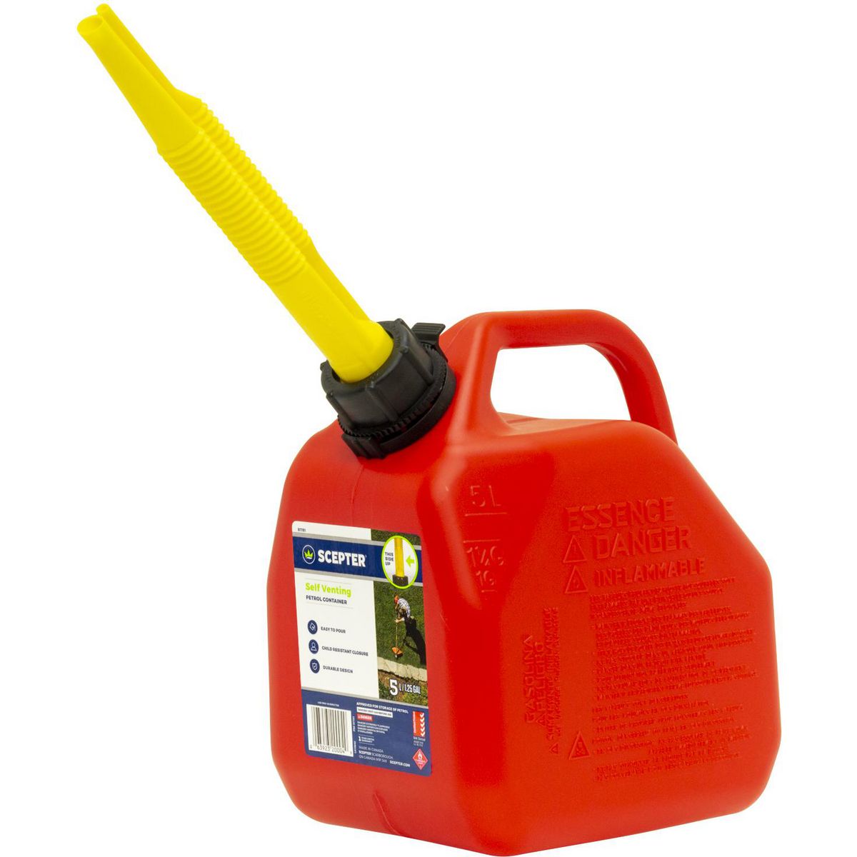 Plastic 5 Litre Fuel Can - Includes Pourer Spout