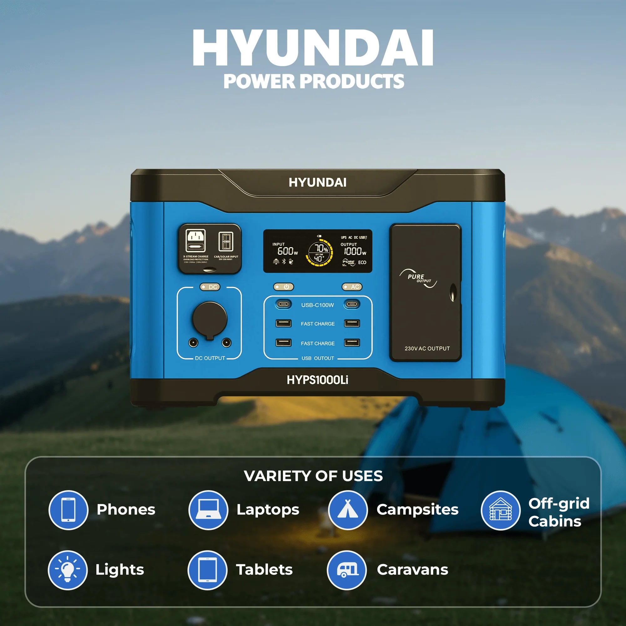 Hyundai HYPS1000 1000 Watt Portable Power Station